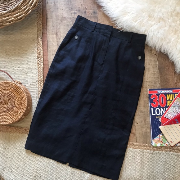 Talbots Navy Linen Midi Pencil Skirt 4P It… - Picture 1 of 5